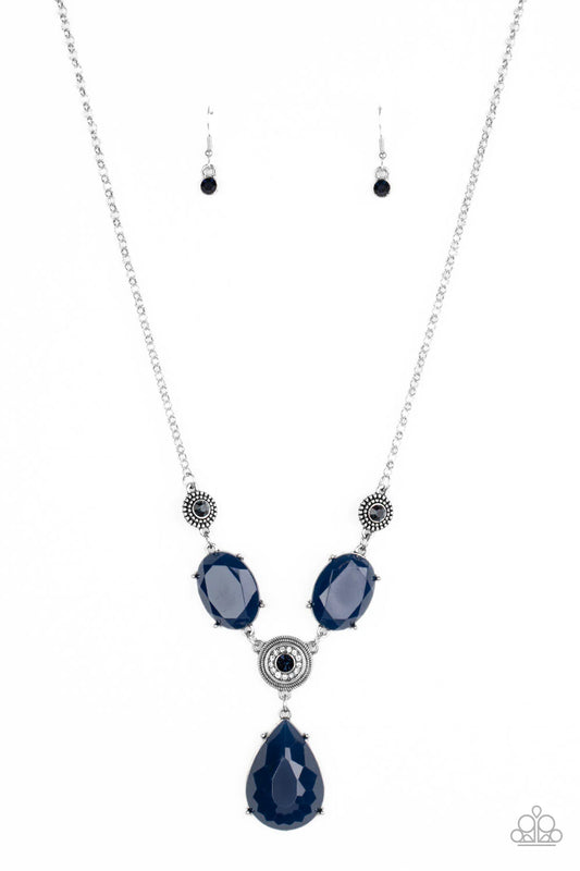 Heirloom Hideaway - Blue Oval Gems/Blue & White Rhinestone Link Necklace & matching earrings