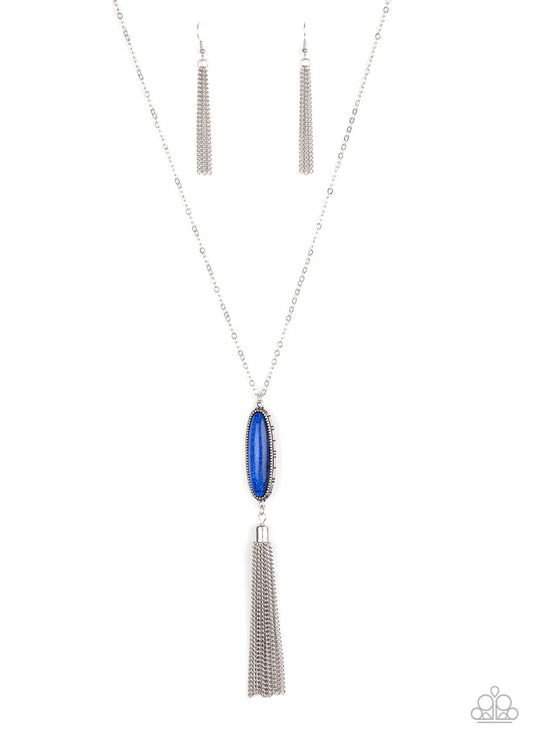 Stay Cool - Blue Glitter Bead/Shimmery Silver Tassel Pendant Necklace & matching earrings