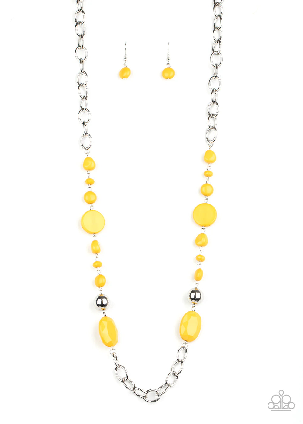 When I GLOW Up - Yellow Varying Sized Beaded Necklace & matching earrings