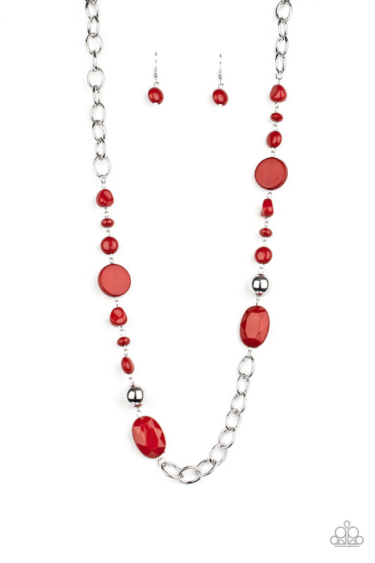 When I GLOW Up - Red Wine Flat & Faceted Beads/Silver Beaded Necklace & matching earrings