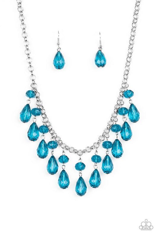 Crystal Enchantment - Blue Crystal-Like Beaded Tassel Necklace & matching earrings