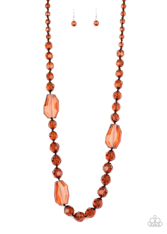 Malibu Masterpiece - Brown Varying Shapes & Sizes Glassy Beaded Necklace & matching earrings