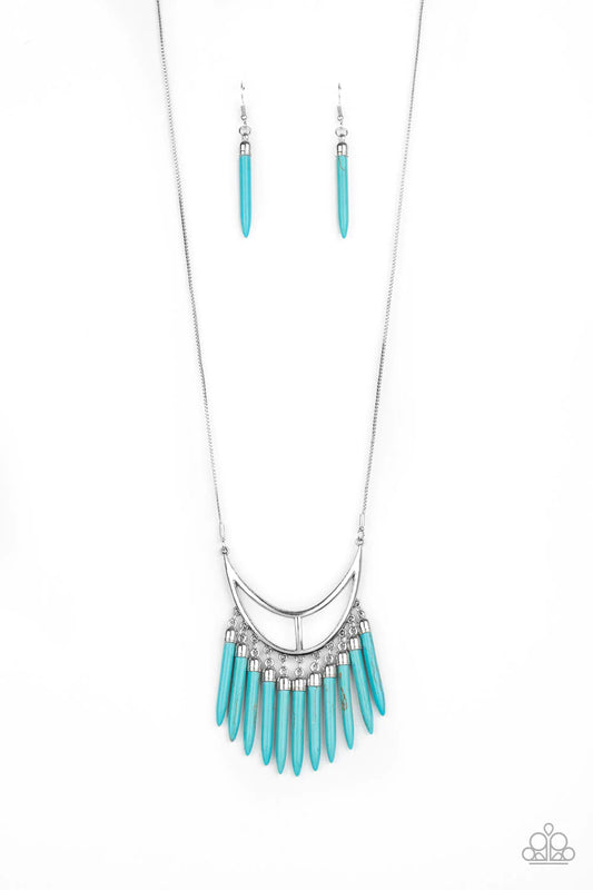 Stone Age A-Lister - Blue/Turquoise Stone Tusk-Like Bar Paparazzi Necklace & matching earrings