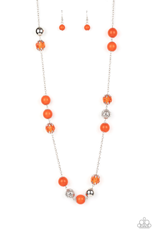 Fruity Fashion - Orange Polished & Crystal-Like Beaded Necklace & matching earrings