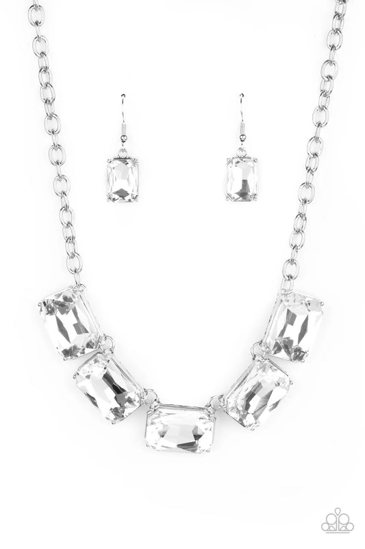 Deep Freeze Diva - White Emerald Style Cut Rhinestone Icy Finish Necklace & matching earrings