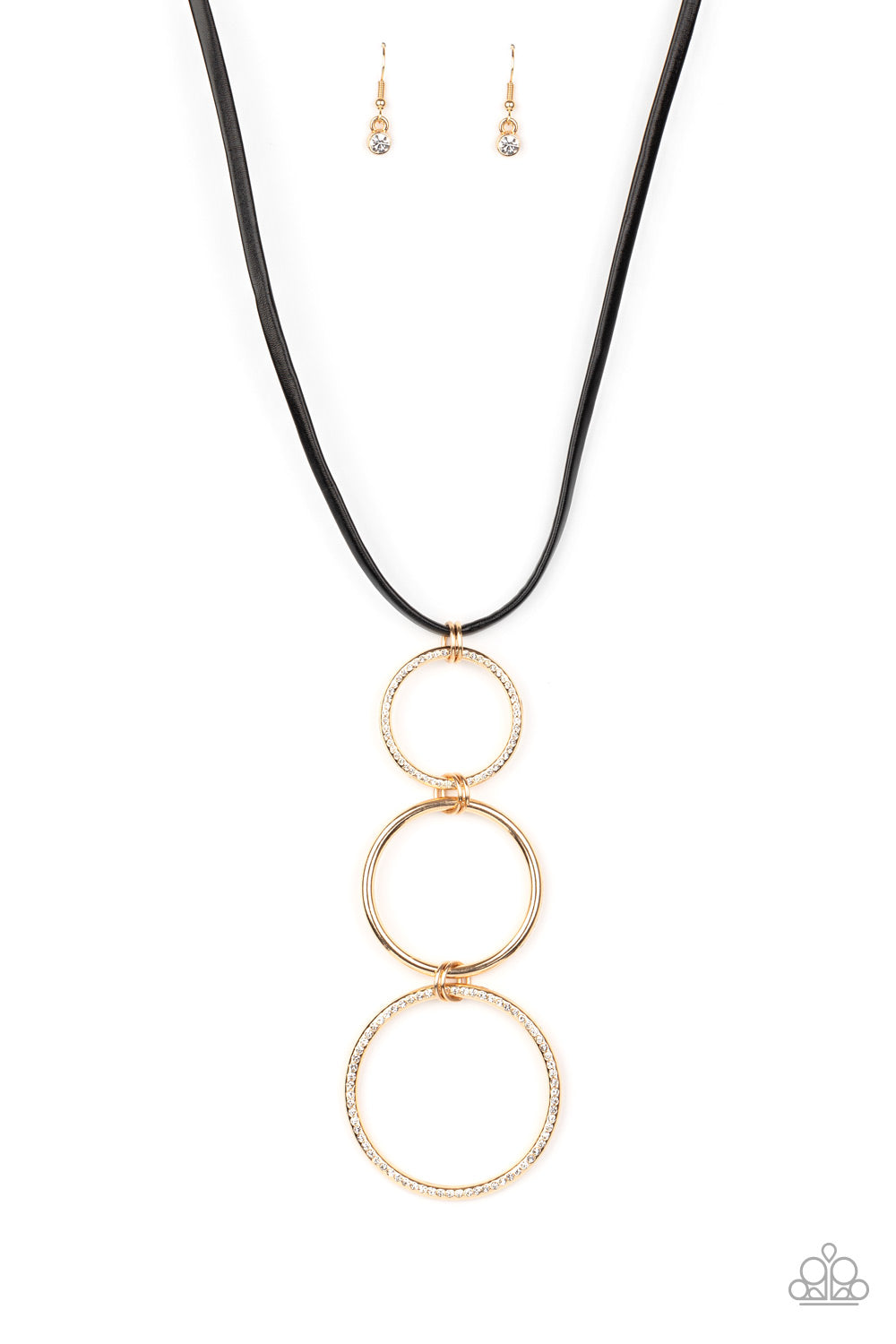 Curvy Couture - Gold Hoop/White Rhinestone Encrusted Hoop Paparazzi Pendant Necklace & matching earrings