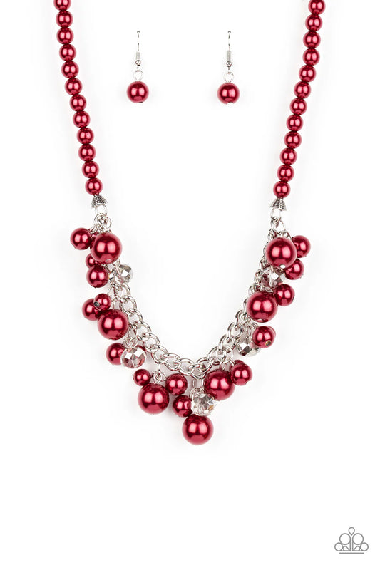 Prim and POLISHED - Red Pearl Clusters/Chunky Silver Chain/Metallic Flecked Crystals Necklace & matching earrings