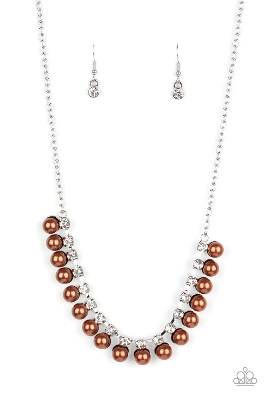 Frozen in TIMELESS - Brown Pearls/White Rhinestone Refined Look Necklace & matching earrings