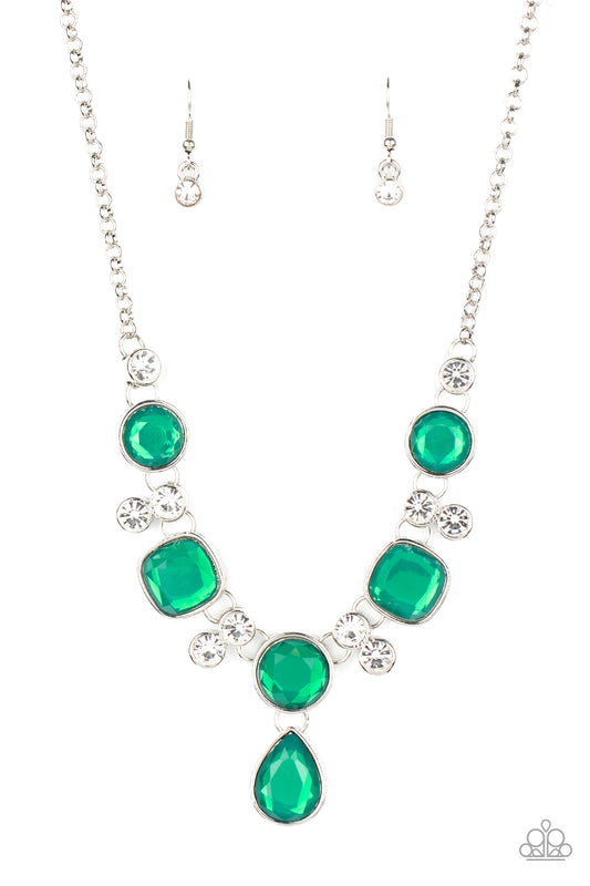 Crystal Cosmos - Green Dewy Rhinestones/White Rhinestone Necklace & matching earrings