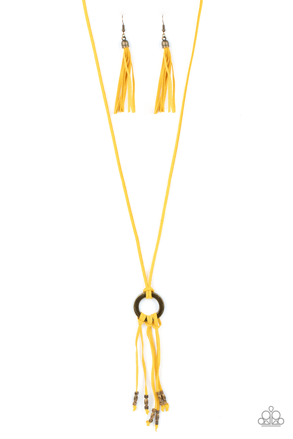 Feel at HOMESPUN - Yellow Suede Rustic Tassel Paparazzi Necklace & matching earrings