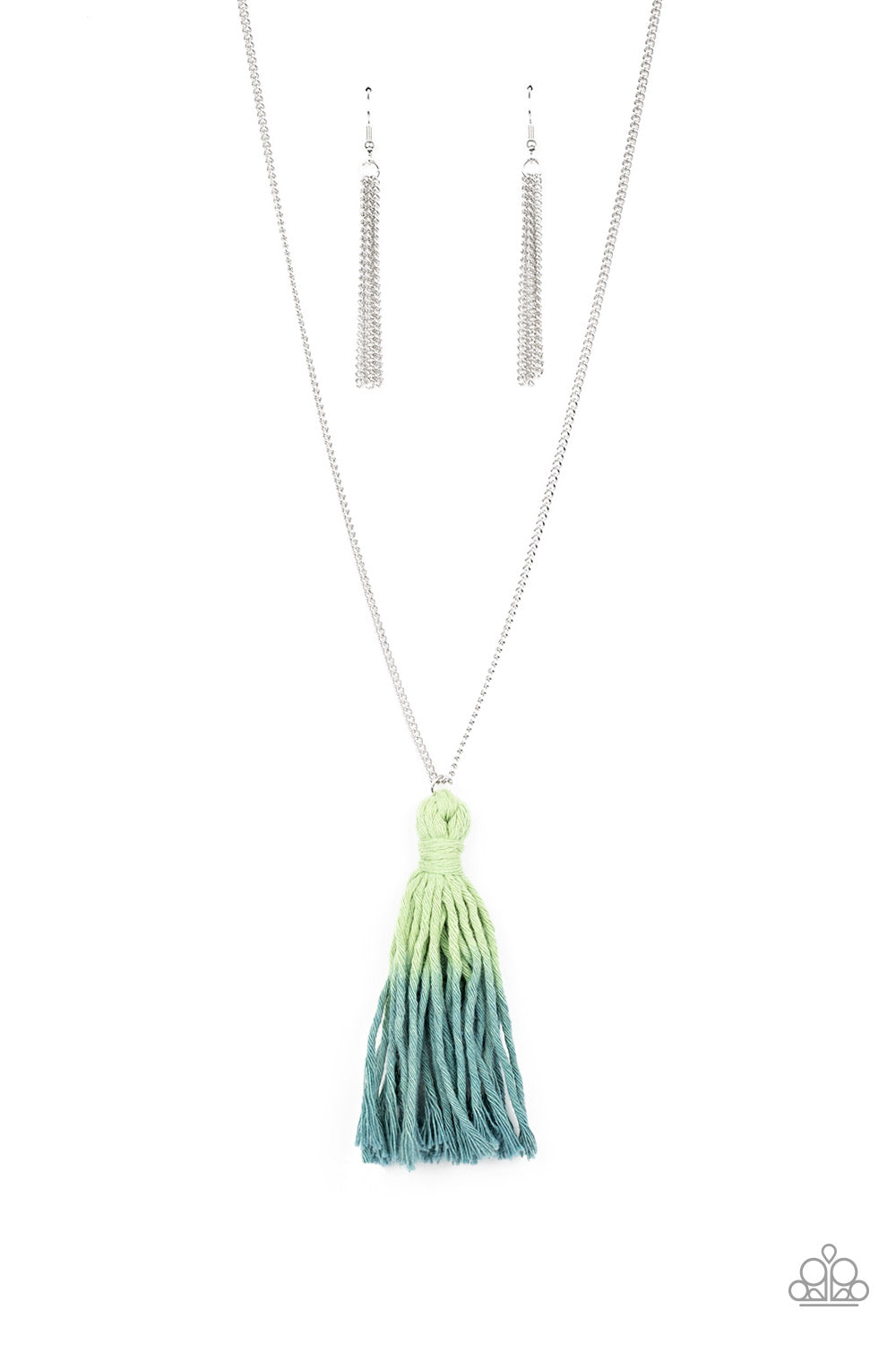 Totally Tasseled - Green Ombre Tassel Paparazzi Pendant Necklace & matching earrings