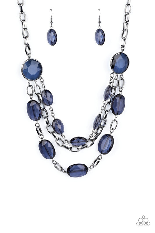 I Need a GLOW-cation - Blue Depths Gem-Like Fittings & Oval Gem Paparazzi Necklace & matching earrings