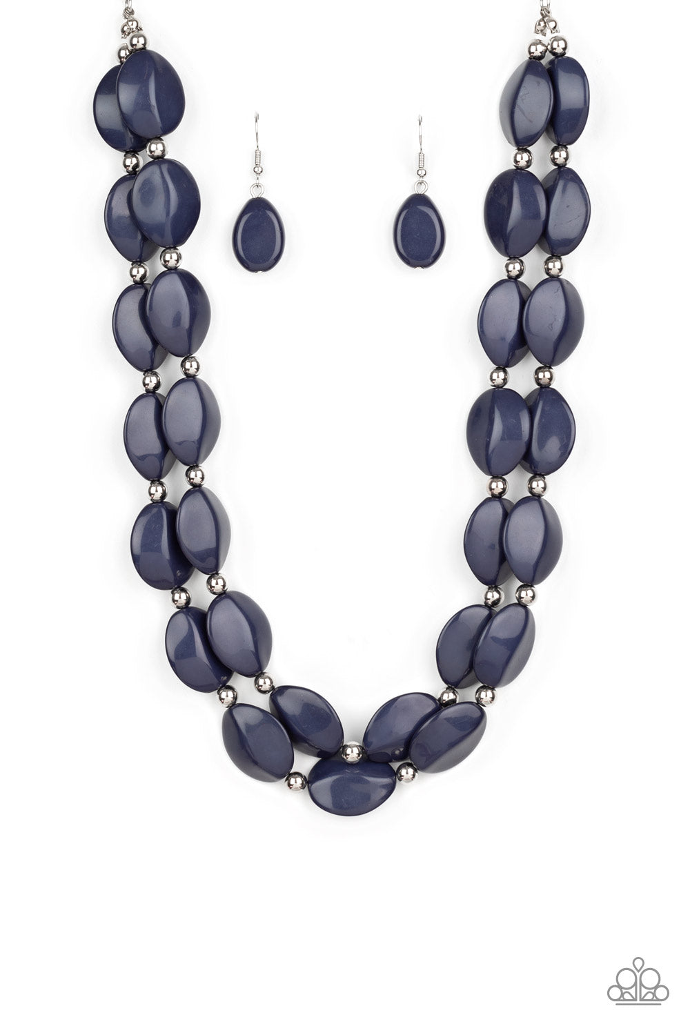 Two-Story Stunner - Blue Faux Stone Beaded Double Strand Paparazzi Necklace & matching earrings