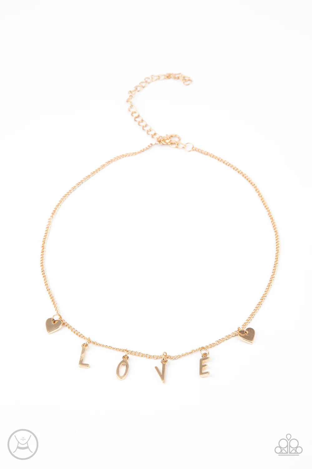 Love Conquers All - Gold "LOVE" Paparazzi Choker Necklace & matching earrings