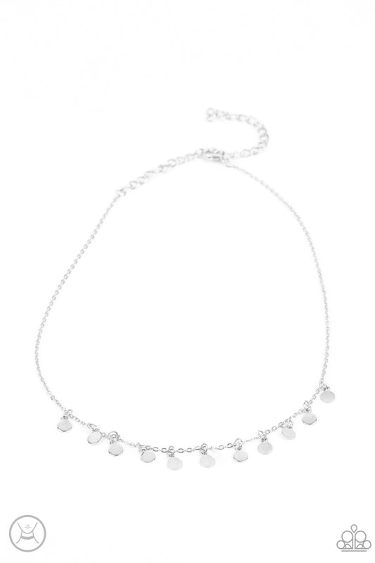Ready, Set, DISCO! - Silver Dainty Disc Paparazzi Choker Necklace & matching earrings