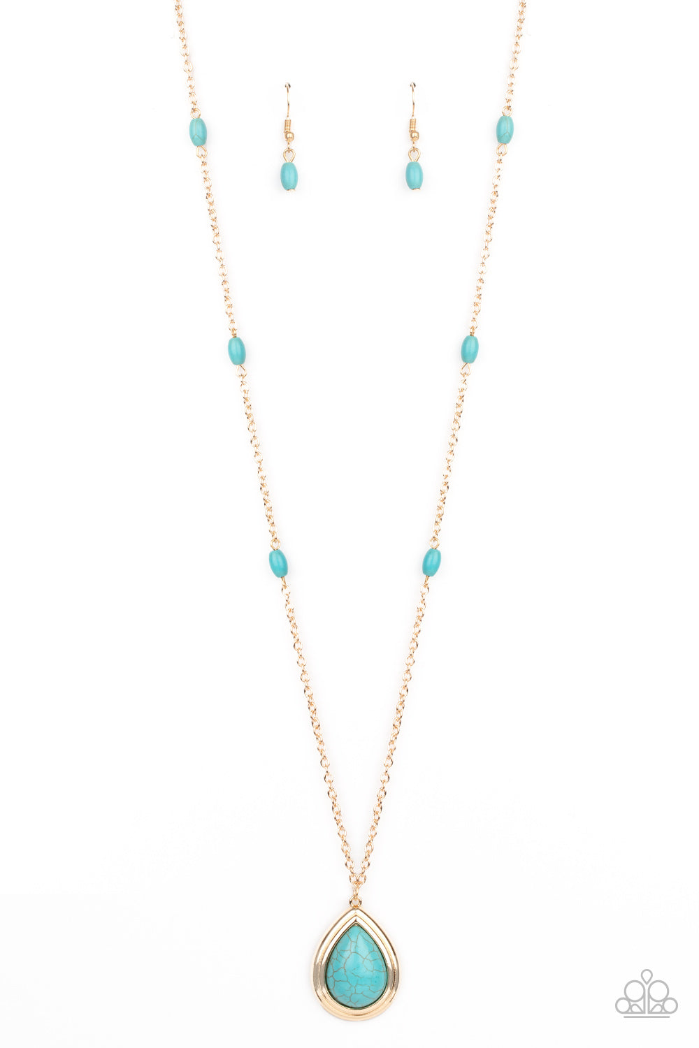 Go Tell It On The MESA - Gold Chain/Turquoise Stone Pendant Paparazzi Necklace & matching earrings