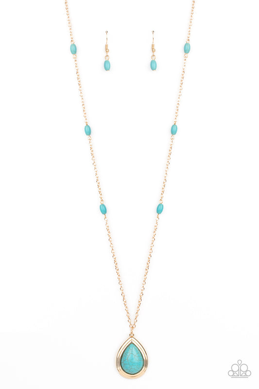 Go Tell It On The MESA - Gold Chain/Turquoise Stone Pendant Paparazzi Necklace & matching earrings