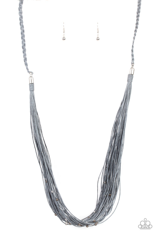 Homespun Artisan - Silver & Gunmetal Beaded Gray Twine Paparazzi Necklace & matching earrings