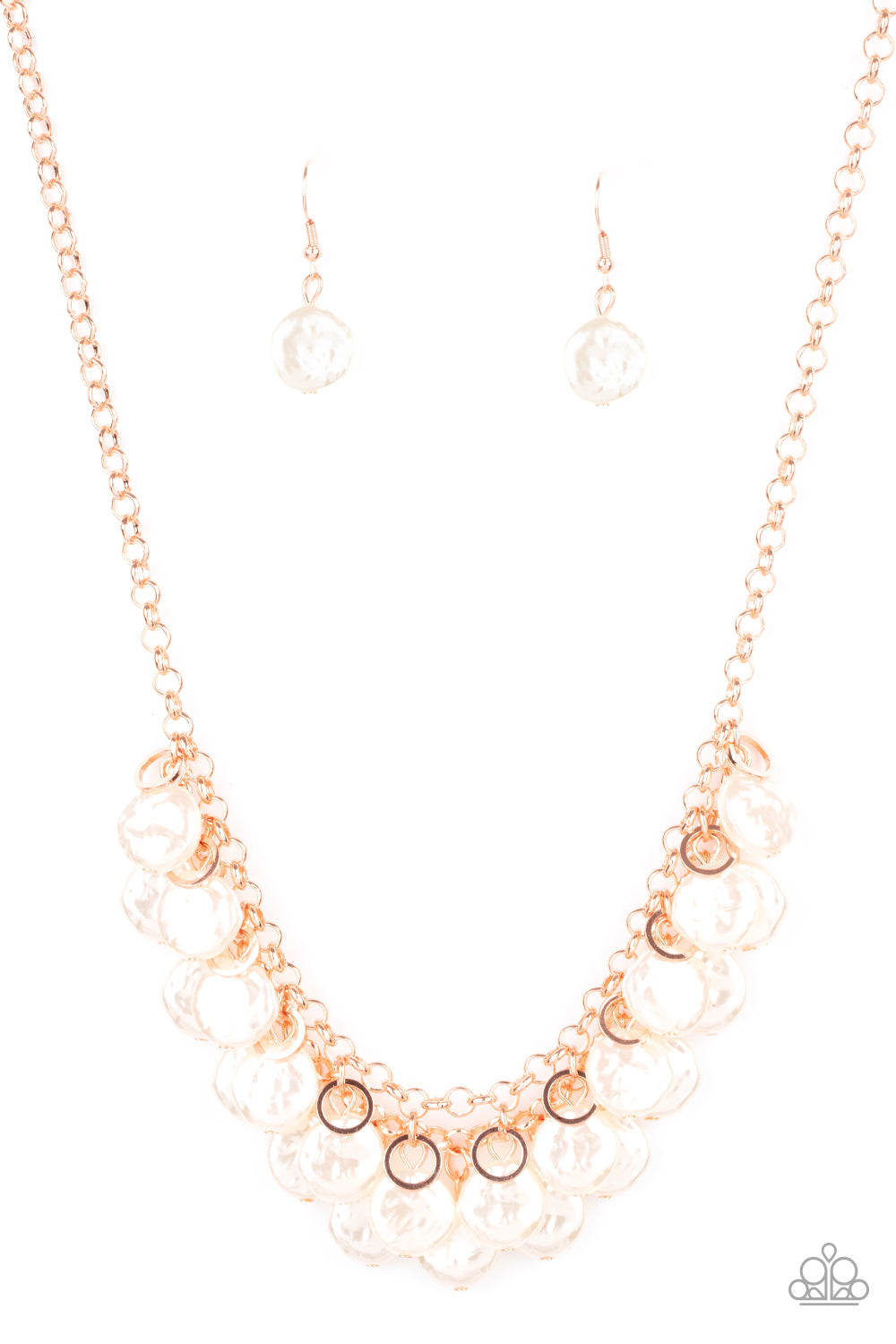 BEACHFRONT and Center - Copper Chain/White Pearl Paparazzi Necklace & matching earrings