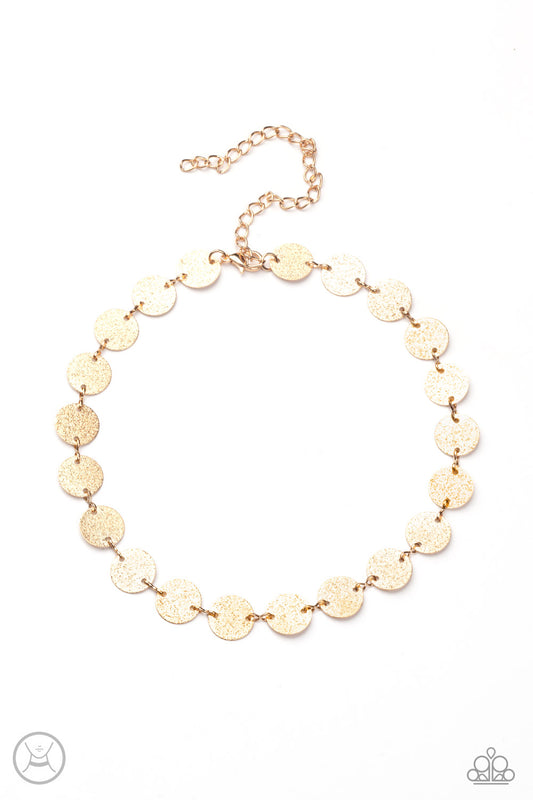 Reflection Detection - Gold Disc Paparazzi Choker Necklace & matching earrings