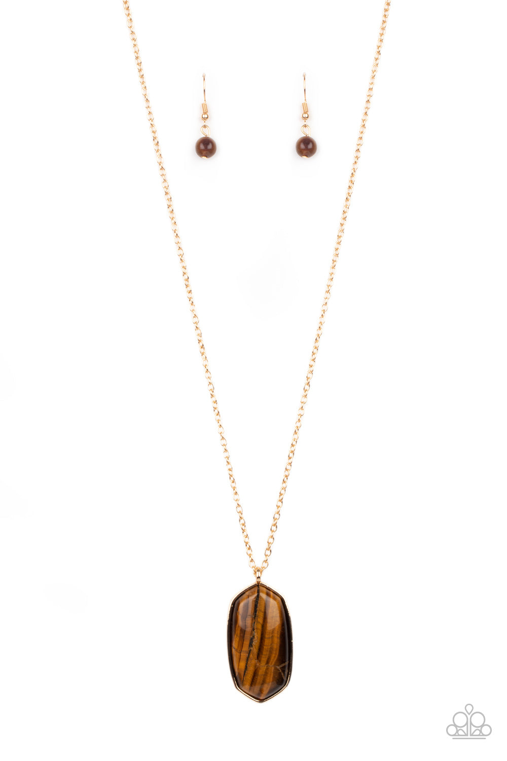 Elemental Elegance - Brown Tiger's Eye Paparazzi Pendant Necklace & matching earrings