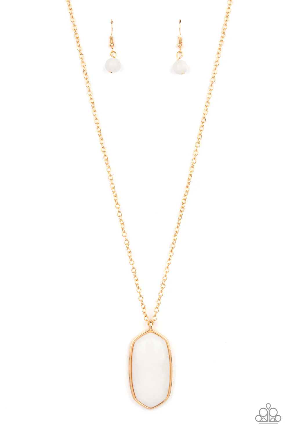 Elemental Elegance - White Stone Pendant & Gold Chain Paparazzi Necklace & matching earrings