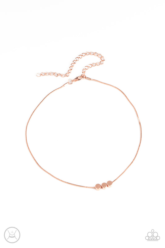 Dynamically Dainty - Copper Flat Beaded Paparazzi Choker Necklace & matching earrings