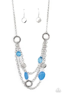 Oceanside Spa - Blue Crystal-Like Beaded Paparazzi Necklace & matching earrings
