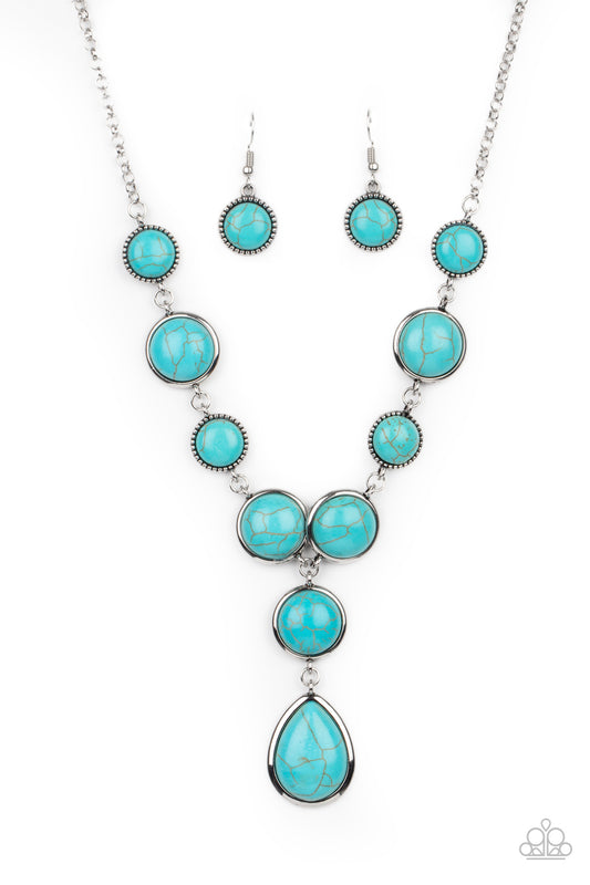 Terrestrial Trailblazer - Blue/Turquoise Stone Extended Pendant Paparazzi Necklace & matching earrings