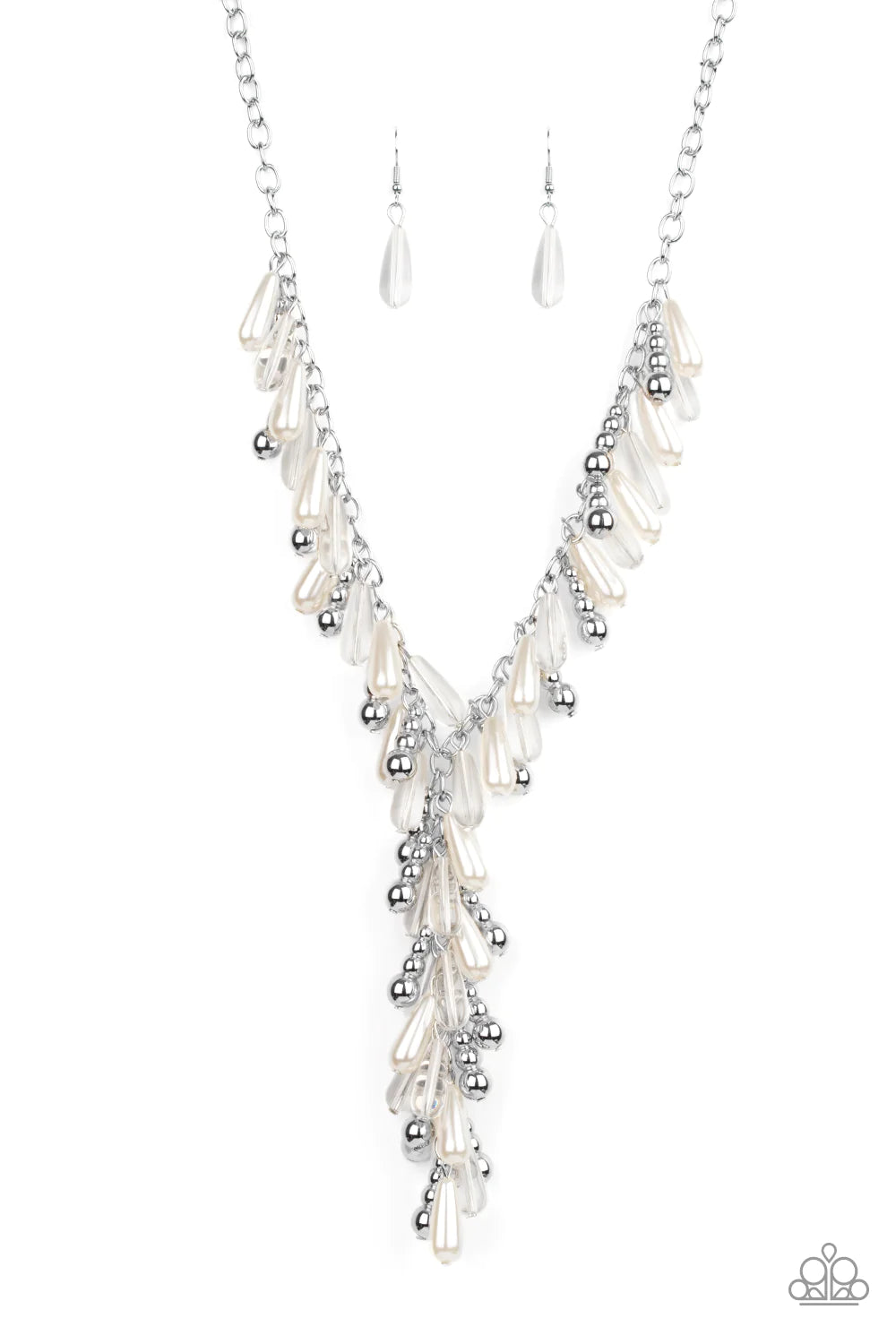 Dripping With DIVA-ttitude - White Pearl Paparazzi Necklace & matching earrings - Life of the Party April 2021