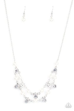 Royal Announcement - White Pearls & White Rhinestone Paparazzi Necklace & matching earrings