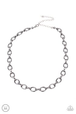 Craveable Couture - Gunmetal Linked Oversized Oval Paparazzi Necklace & matching earrings