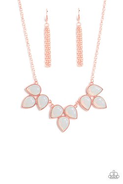 Prairie Fairytale - Copper/Dewy White Teardrop Beaded Paparazzi Necklace & matching earrings