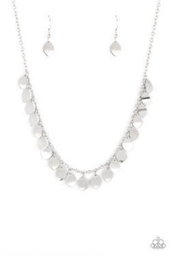 Dainty DISCovery - Silver Teardrop Disc Paparazzi Fringe Necklace & matching earrings