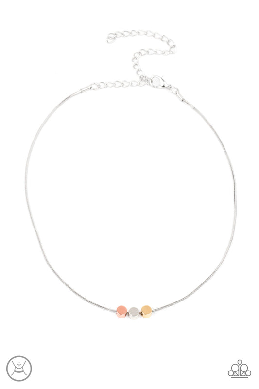 Dynamically Dainty - Multi Metal Flat Beaded Paparazzi Choker Necklace & matching earrings