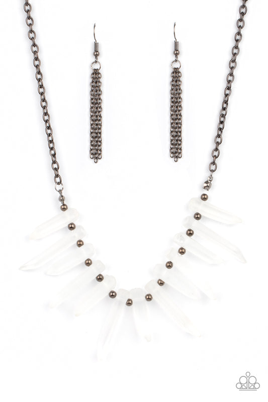 Ice Age Intensity - Gunmetal Dainty Beads & Glassy-Like Icicle Beaded Paparazzi Necklace & matching earrings