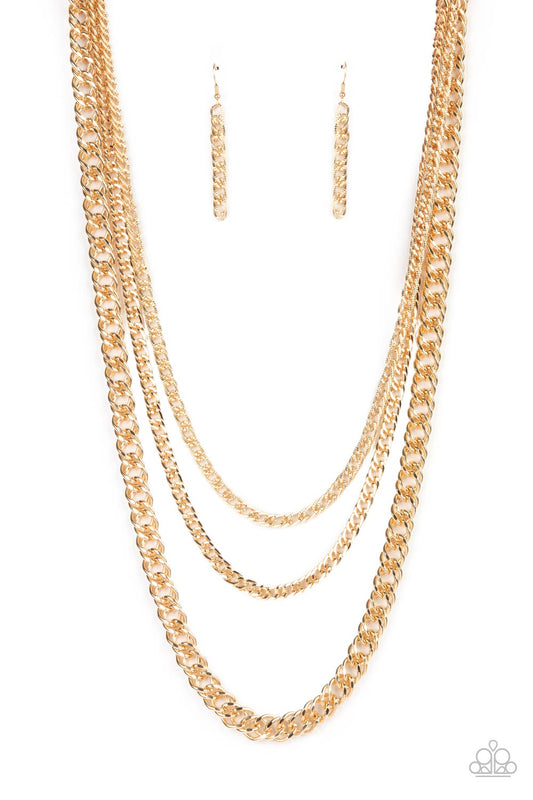 Chain of Champions - Gold Bold Chain Paparazzi Necklace & matching earrings