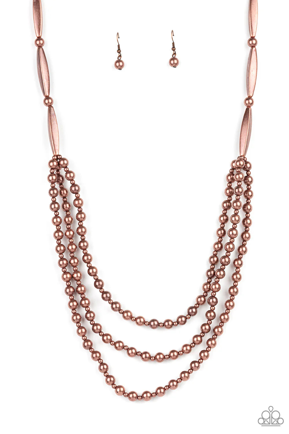 Beaded Beacon - Copper Antiqued Shimmer Beaded Paparazzi Layer Necklace & matching earrings