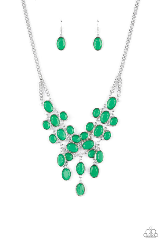 Serene Gleam - Green Mint Oval Gem Array Paparazzi Necklace & matching earrings