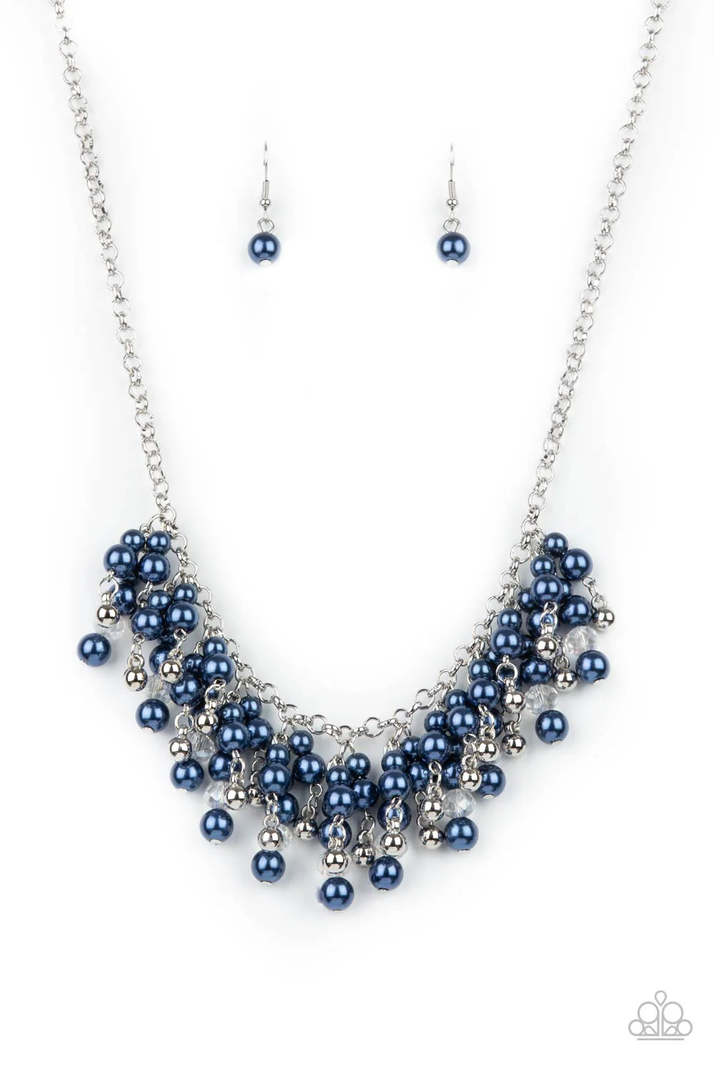 Champagne Dreams - Blue Pearls, Silver Beads, Crystal-Like Beaded Paparazzi Necklace & matching earrings