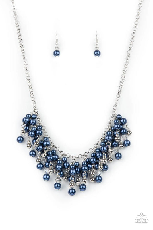 Champagne Dreams - Blue Pearls, Silver Beads, Crystal-Like Beaded Paparazzi Necklace & matching earrings