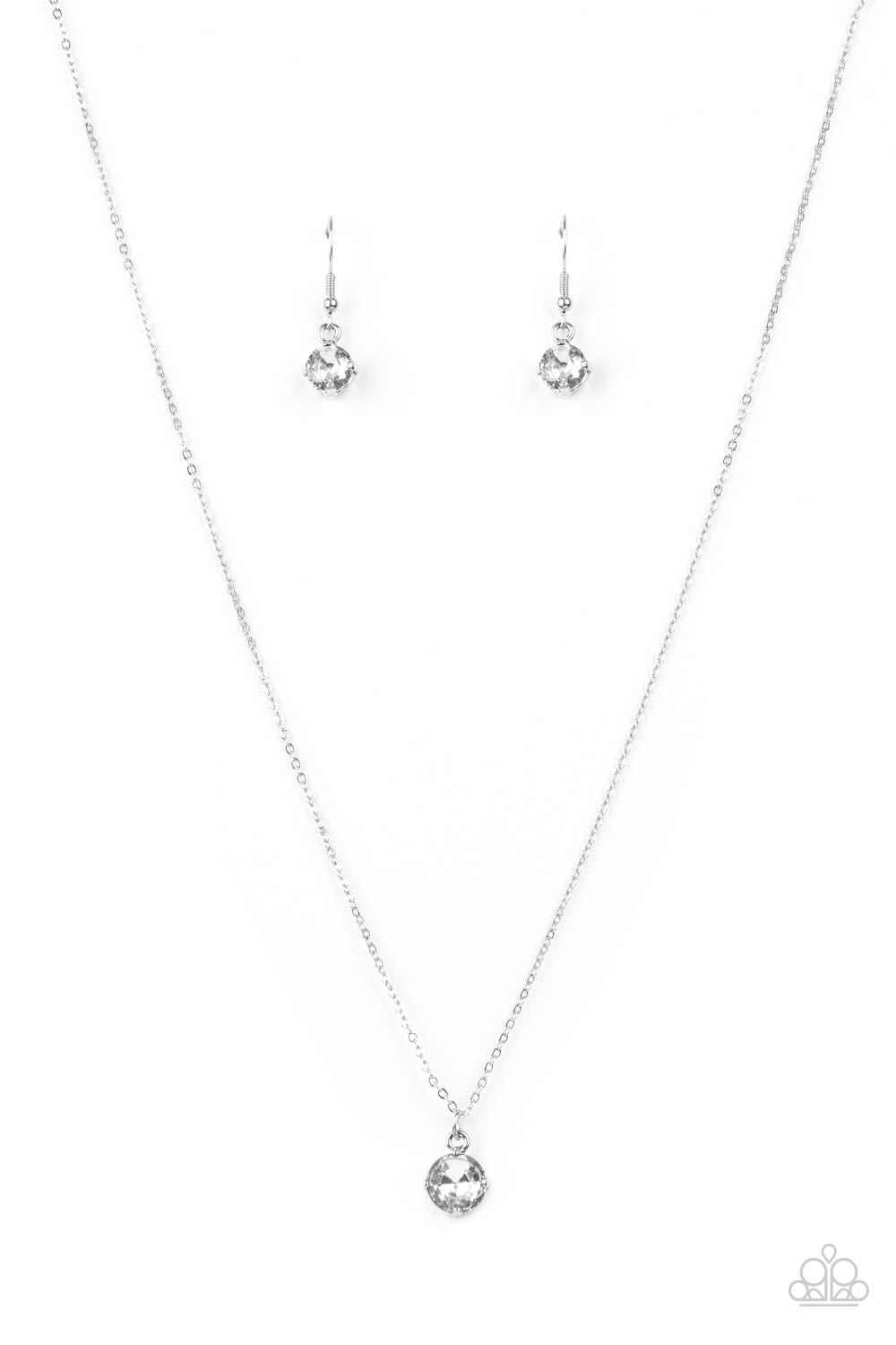 Undeniably Demure - White Gem Pendant Paparazzi Necklace & matching earrings
