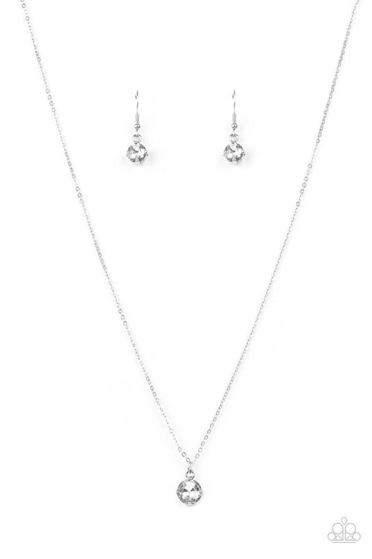 Undeniably Demure - White Gem Pendant Paparazzi Necklace & matching earrings