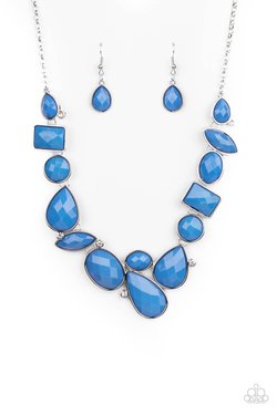 Mystical Mirage - Blue Mismatched Beaded Linked Frame Paparazzi Necklace & matching earrings