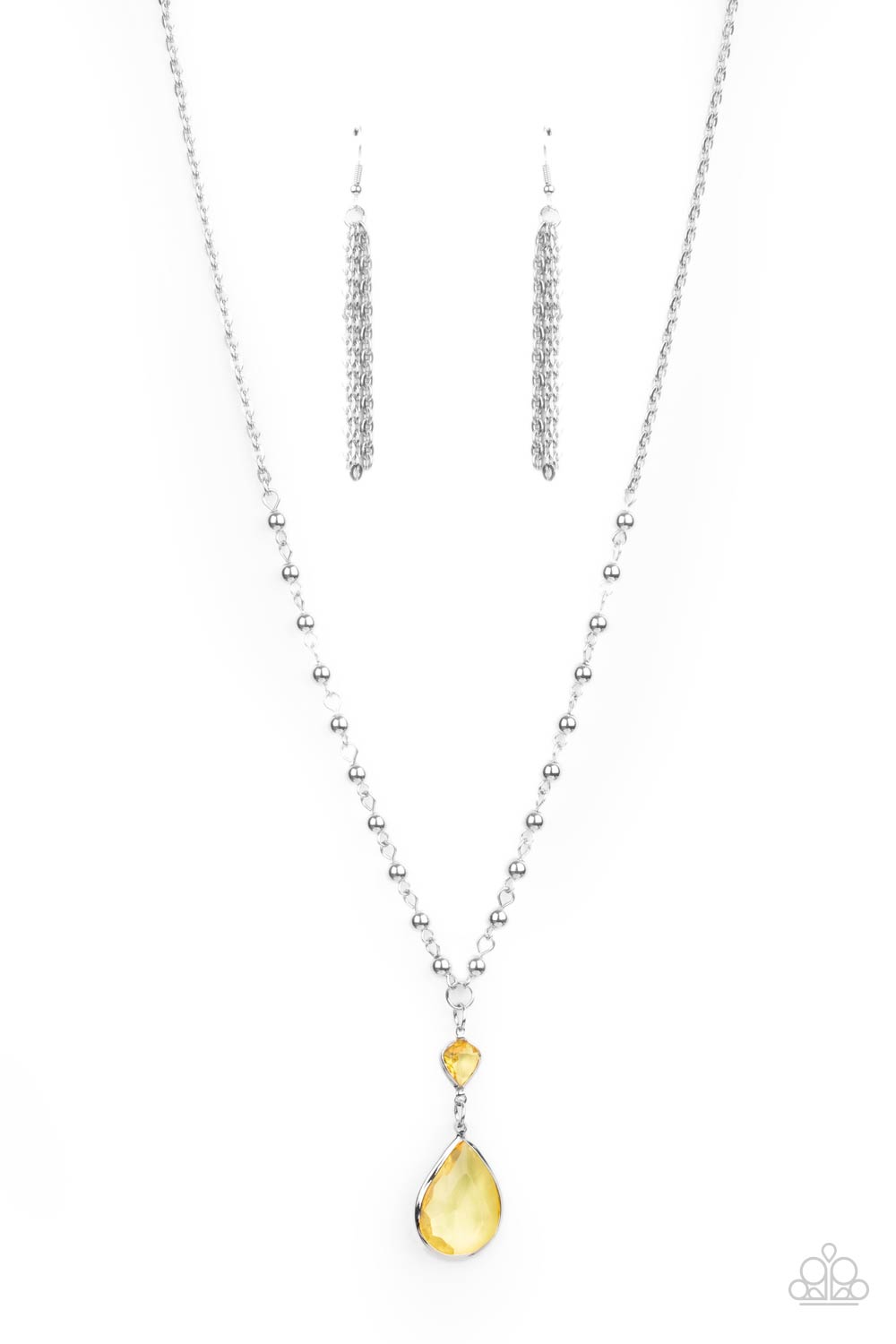 Titanic Splendor - Yellow Primrose Teardrop Gem Paparazzi Pendant Necklace & matching earrings