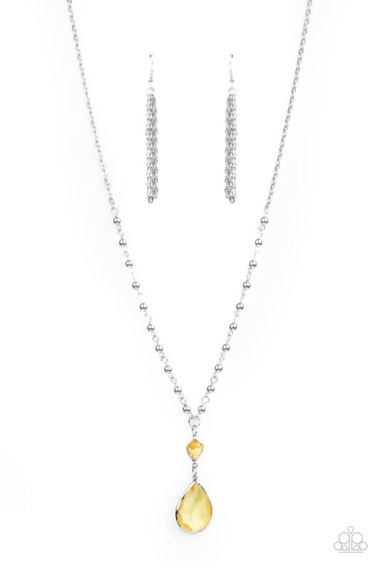 Titanic Splendor - Yellow Primrose Teardrop Gem Paparazzi Pendant Necklace & matching earrings