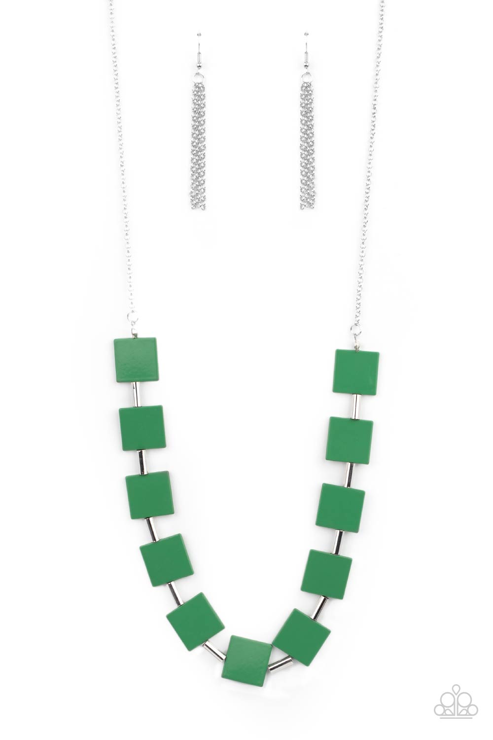 Hello, Material Girl - Green Geometric Squares Paparazzi Necklace & matching earrings