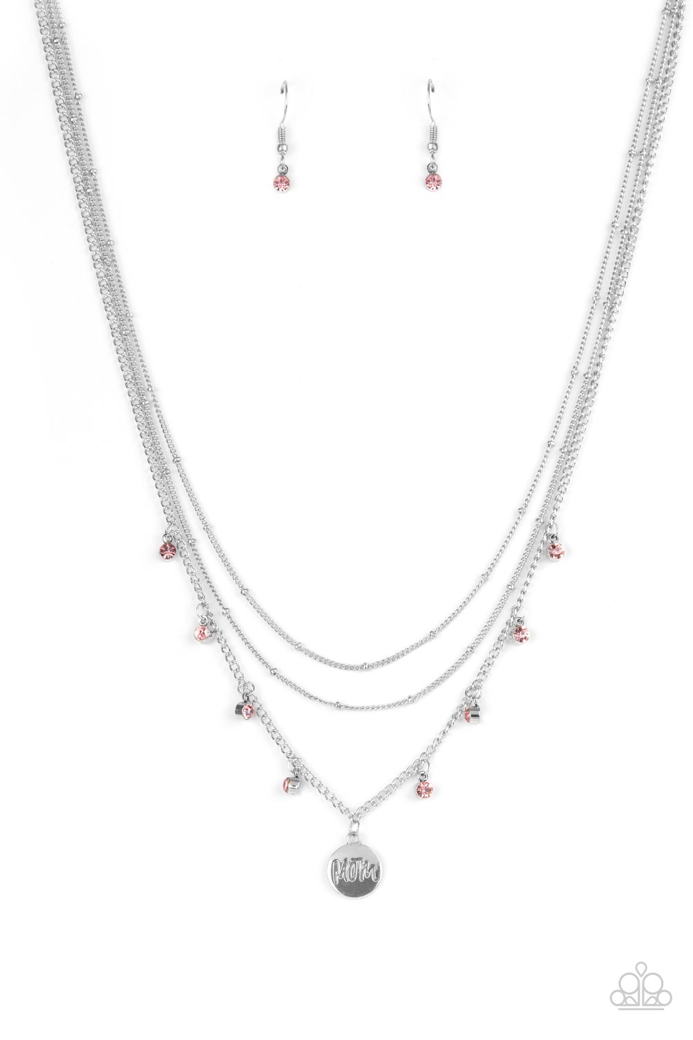Ode To Mom - Pink Rhinestone "Mom" Pendant Paparazzi Necklace & matching earrings.