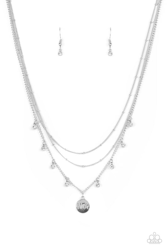 Ode To Mom - White Rhinestone "Mom" Paparazzi Necklace & matching earrings