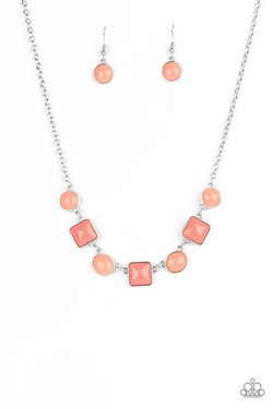 Trend Worthy - Orange Square & Round Beaded Paparazzi Necklace & matching earrings